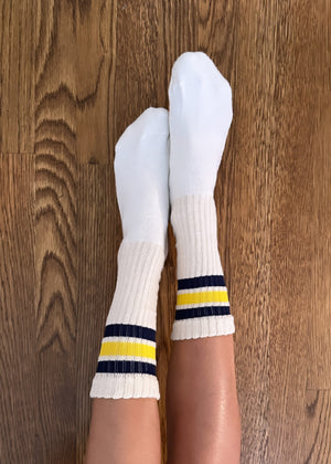 retro socks in navy/yellow